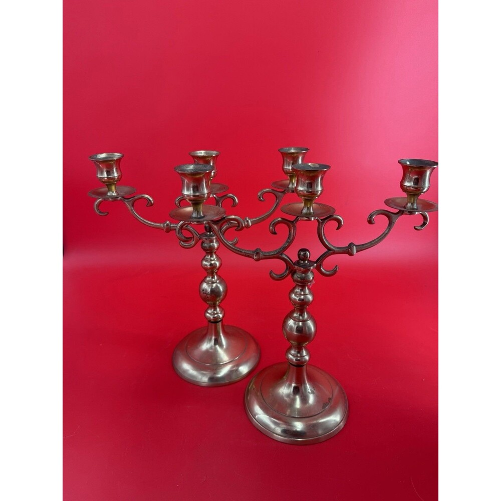 Vintage Brass 3 Arm Light Candelabras Taper Candleholders Classic Mantel Table